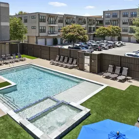 Second pool near Building B and parking area at Camden Belmont apartments in Dallas, TX