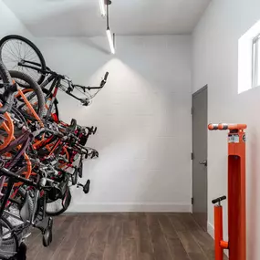 Indoor bicycle storage rack and service station