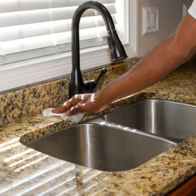 If you want your granite to keep it’s brand new look, you’ve come to the right people! We’ve tested the effectiveness of our Granite Renewal Process in multiple homes and found that our Granite Countertop Renewal process, in conjunction with a sanitizer, removes an average of 98.4% of bacteria from granite countertops!
