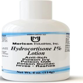 1% Hydrocortisone Lotion - Lessening of eczema and skin rashes & external genital, feminine, and anal itching relief. By Mericon Industries (Product)