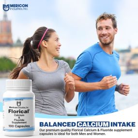 Florical - Calcium & Fluoride Supplement for prevention and remediation of otosclerosis, prevention and remediation of osteoporosis, bone health, & teeth and gum health. By Mericon Industries
