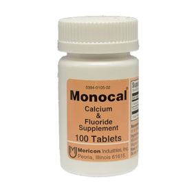 Monocal - Calcium & Fluoride Supplement for prevention and remediation of otosclerosis, prevention and remediation of osteoporosis, bone health, & teeth and gum health. By Mericon Industries (Product)