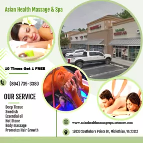 Our traditional full body massage in Midlothian, VA 
includes a combination of different massage therapies like 
Swedish Massage, Deep Tissue, Sports Massage, Hot Oil Massage
at reasonable prices.