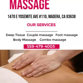 Massage techniques are commonly applied with hands, fingers, 
elbows, knees, forearms, feet, or a device. 
The purpose of massage is generally for the treatment of 
body stress or pain.