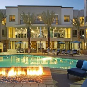 Accent poolside fire pit.