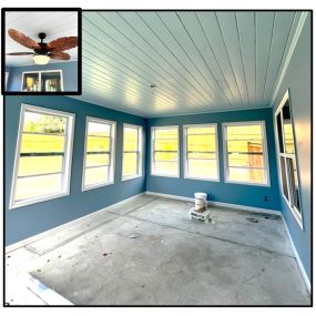 Remodel of an enclosed patio, with new floor, ceiling and big windows.