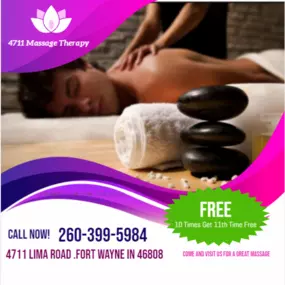 4711 Massage Therapy is the place where you can have tranquility, absolute unwinding and restoration of your mind, 
soul, and body. We provide to YOU an amazing relaxation massage along with therapeutic sessions 
that realigns and mitigates your body with a light to medium touch utilizing smoother strokes.