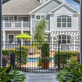 Courtyard next to pool at Camden Governors Village Apartments in Chapel Hill, NC