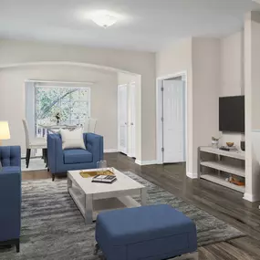 Living dining room with built-in desk at Camden Governors Village Apartments in Chapel Hill, NC