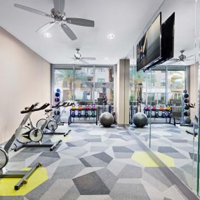 Yoga and spin room with free weights