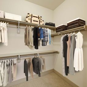 Large closet with built in shelves and shoe rack