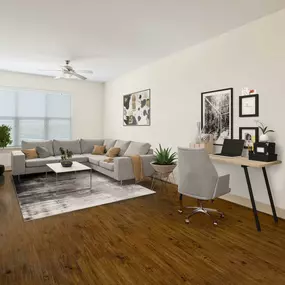 Large one bedroom living room with space to work from home