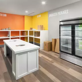 Self-service, 24-hour package room with refrigerator at Camden Lamar Heights apartments in Austin, TX