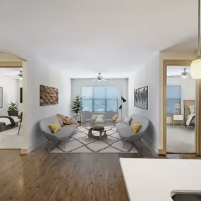 Two bedroom living room and bedrooms