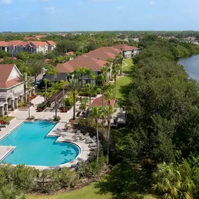 Drone view of the second pool at Camden Bay apartments in Tampa, Florida.