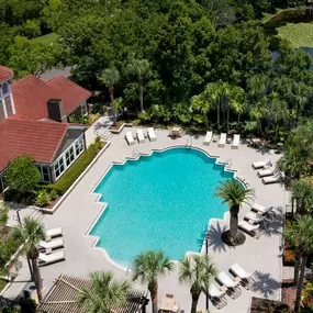 Front lakeside pool at Camden Bay apartments in Tampa, Florida.