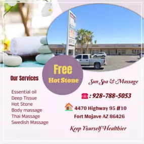 Our traditional full body massage in Fort Mojave, AZ
includes a combination of different massage therapies like 
Swedish Massage, Deep Tissue, Sports Massage, Hot Oil Massage
at reasonable prices.