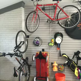 Bike racks & hooks on slatwall!
