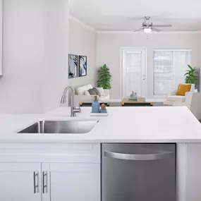 Modern style kitchen with quartz countertops stainless steel appliances and undermount sink