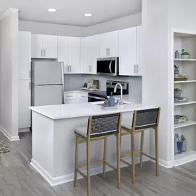 Modern style open concept kitchen with built-in shelving