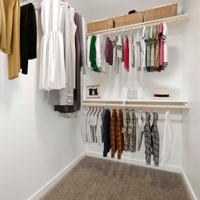 Camden Main And Jamboree Apartments Irvine CA Walk In Closet With Wooden Shelves And Rods