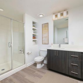 Camden Main And Jamboree Apartments Irvine CA Ensuite Main Bathroom With Glass Enclosed Shower