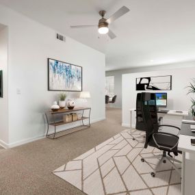 Camden Main And Jamboree Apartments Irvine CA Flex Space With Lighted Ceiling Fan For Home Office