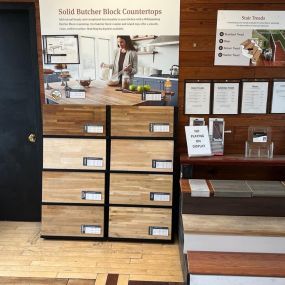 Interior of LL Flooring #1218 - West Hatfield | Butcher Block and Stairs