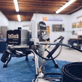 We are pumped to be using our new TriTech Industries Inc. sprayer today! Its top of the line tools like these let us deliver high-end finishes