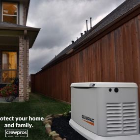 Did you know CrewPros can install a Generac Generator at your home? With the power of a Generac Generator, you will never worry about keeping the lights on. When the lights kick-off, your Generac Generator kicks on, providing power for your home without any extra steps! Don’t get left in the dark; contact CrewPros today for your Generac Generator.