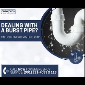 When cold weather starts to subside, frozen pipes may burst. If the freeze damaged your pipes, call Collierville, TN license plumber CrewPros for emergency service!