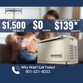 Be the house on the block with the light still on when the power goes out! Protect your home and your family with a Generac generator! CrewPros is a Generac Elite Dealer. We have factory-trained technicians and an authorized service center to ensure you are never left in the dark!