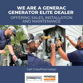 Have a question about generators? Ask the pros at CrewPros. We've done the research, and we believe Generac stand-alone home generators are the best product on the market. That's why we took it a step further and became a Generac ELITE dealer. All of our techs are factory-trained installers, highly skilled in the installation and maintenance of Generac generators. To learn more, contact us today!