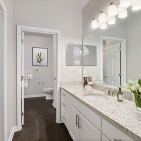 Contemporary style bathroom suite with walk in closet