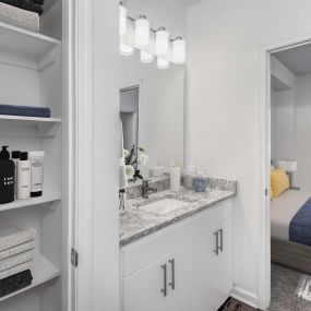 En-Suite Bathroom with Linen Closet and Cabinet Storage