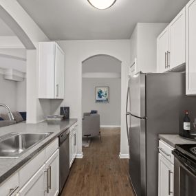 Contemporary style kitchen with stainless steel appliances