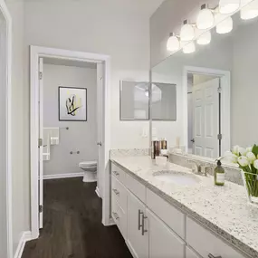 Contemporary style bathroom suite with walk in closet