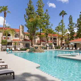 Resort style pool with water feature