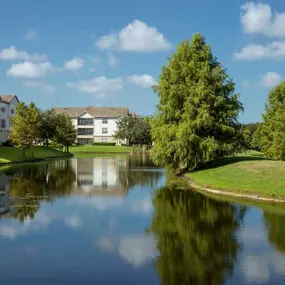 Lake view with lakeside walking trail