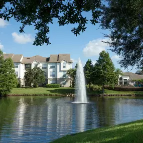 Lake view with water fountain