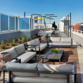 Rooftop entertainment lounge with grill stations