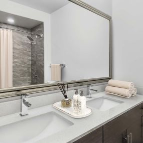 Double sink vanity in bath at Camden Gallery Apartments in Charlotte, NC