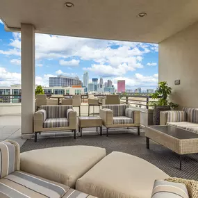 Rooftop lounge with views of Uptown Charlotte at Camden Gallery Apartments in Charlotte, NC