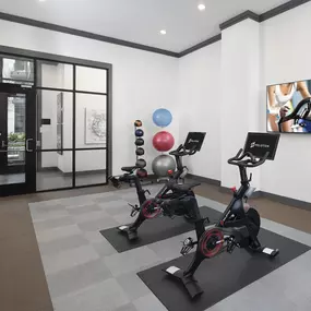 Yoga spin studio with Peloton Bike at Camden Gallery Apartments in Charlotte, NC