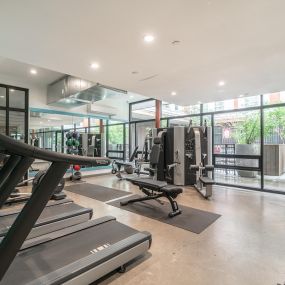 fitness center with treadmills