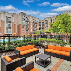 Outdoor lounge area at Camden College Park in College Park, Maryland