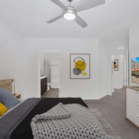 Contemporary style bedroom with en suite bathroom at Camden College Park in College Park, Maryland