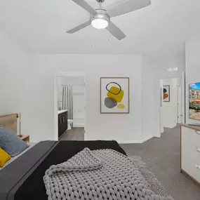 Contemporary style bedroom with en suite bathroom at Camden College Park in College Park, Maryland