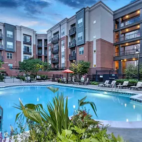 Resort style pool nighttime