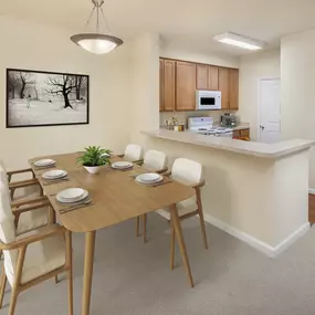 Traditional finish dining room and kitchen at Camden College Park apartments in College Park, MD